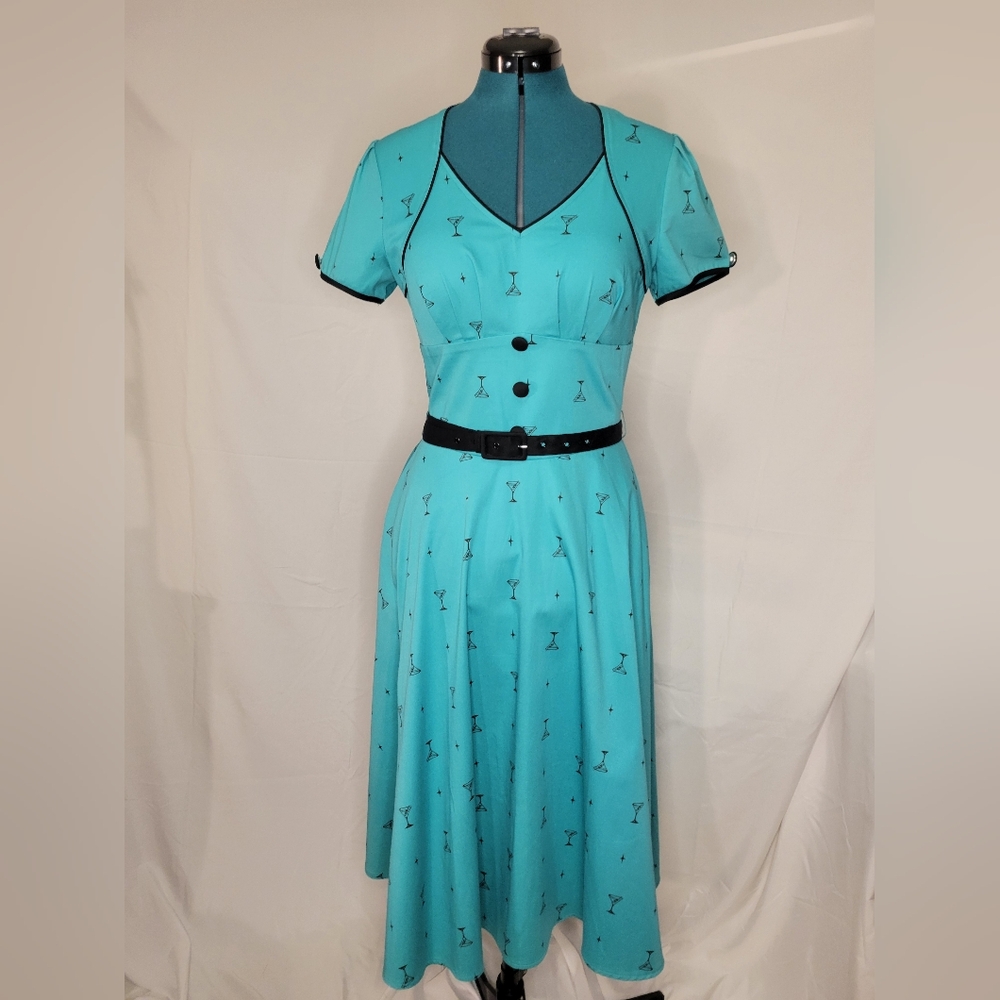 Voodoo Vixen Teal Martini Glass Dress w/ Circle Skirt US Size M